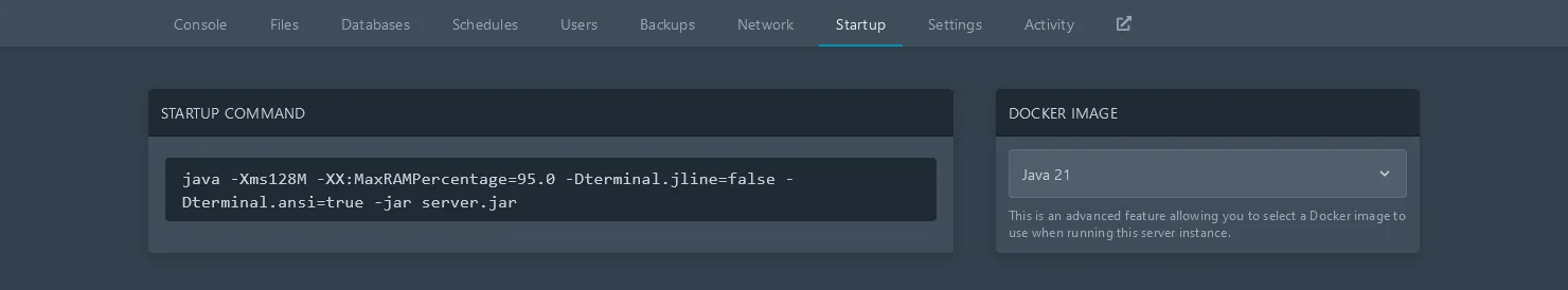 Pterodactyl Manual Java Version Change